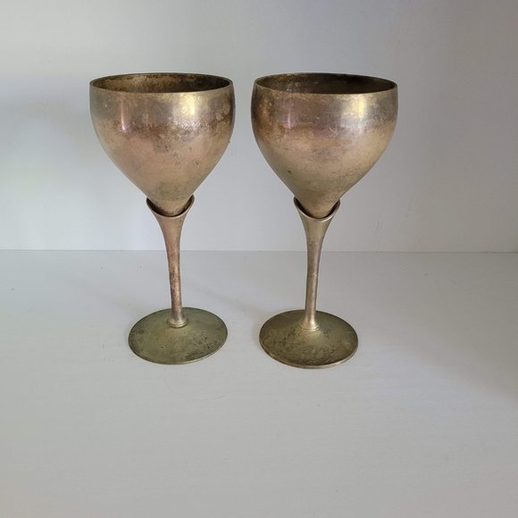 Vintage Patina Tulip Wine Goblets - Distressed - Picture 5 of 15